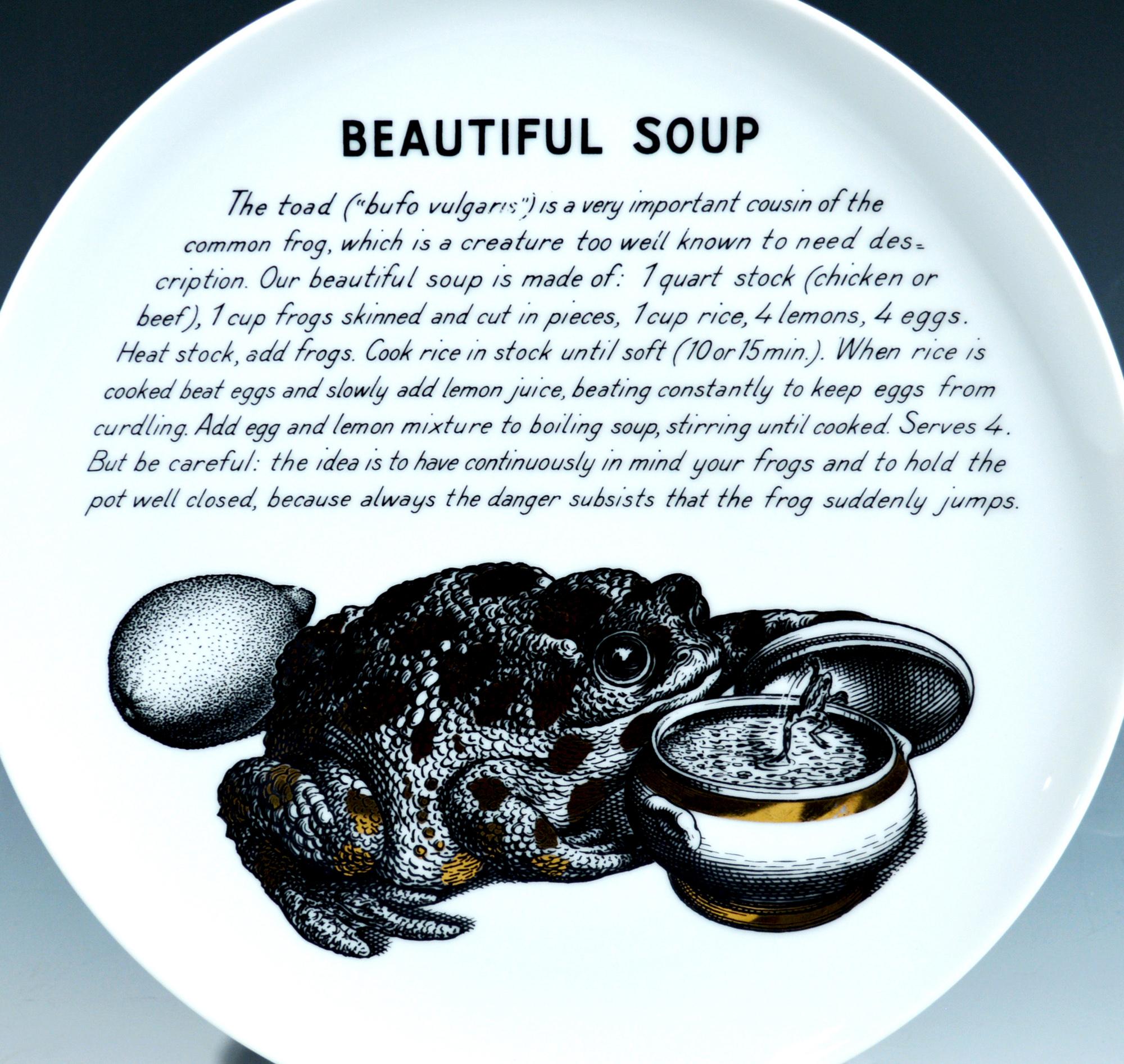 Assiette à recette en porcelaine Piero Fornasetti, belle soupe, réalisée pour Fleming Joffe Bon état - En vente à Downingtown, PA