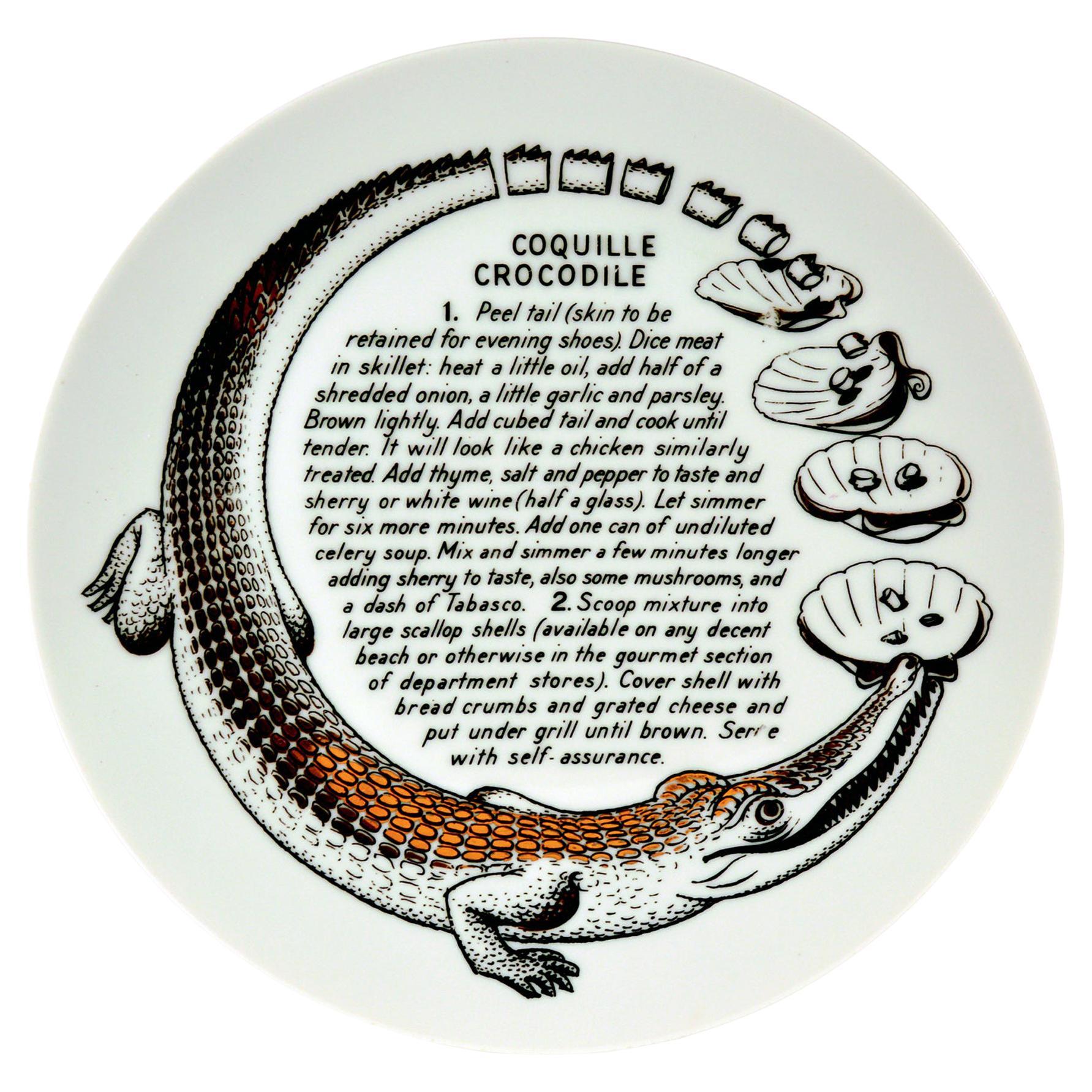 Piero Fornasetti Assiette en porcelaine pour recettes de cuisine, crocodile Coquille, Fleming Joffe  en vente