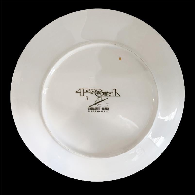 Ensemble de 8 assiettes Astrolabe dorées en porcelaine de Piero Fornasetti en vente 3