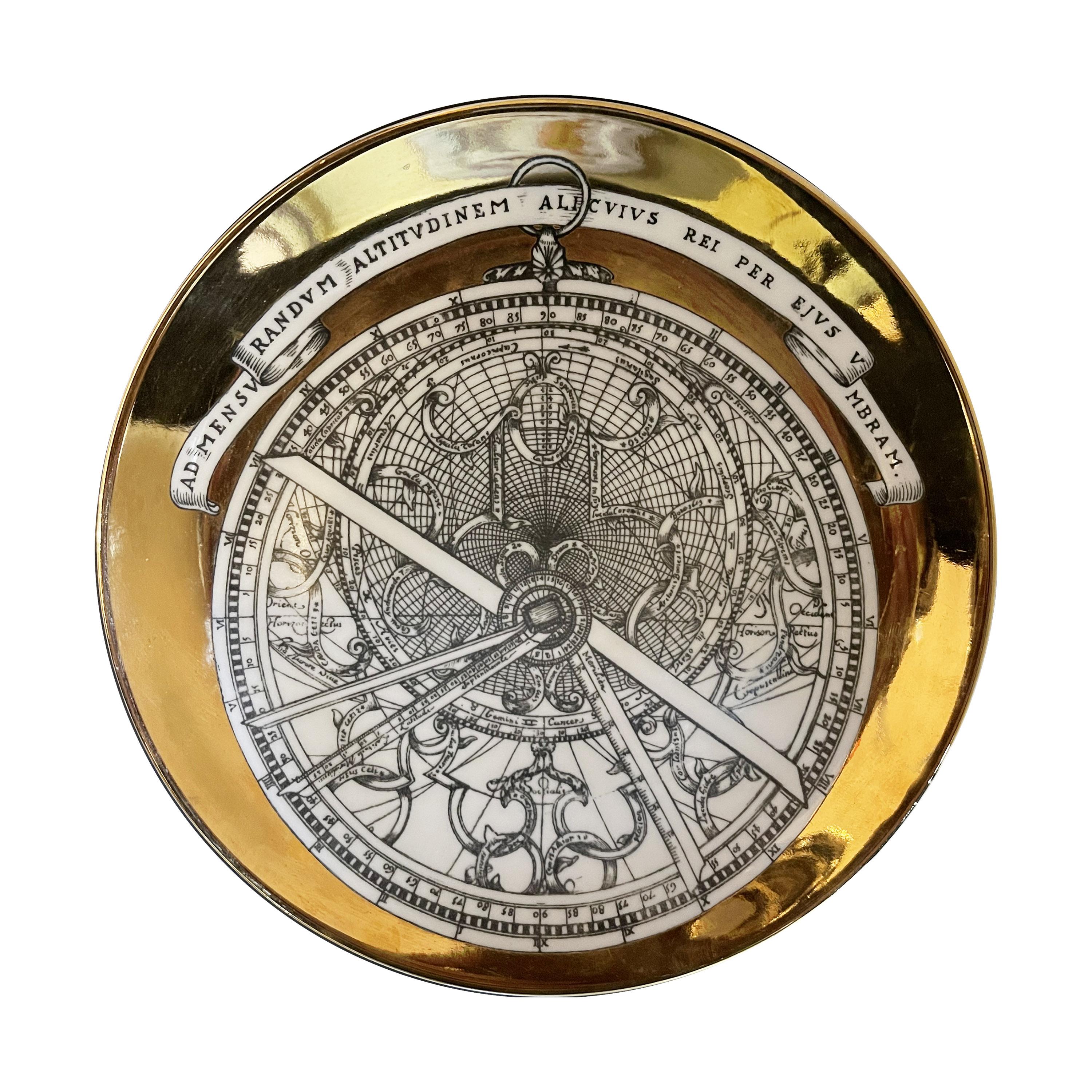 Italian Piero Fornasetti Porcelain Set of 8 Gilted Astrolabe Plates For Sale