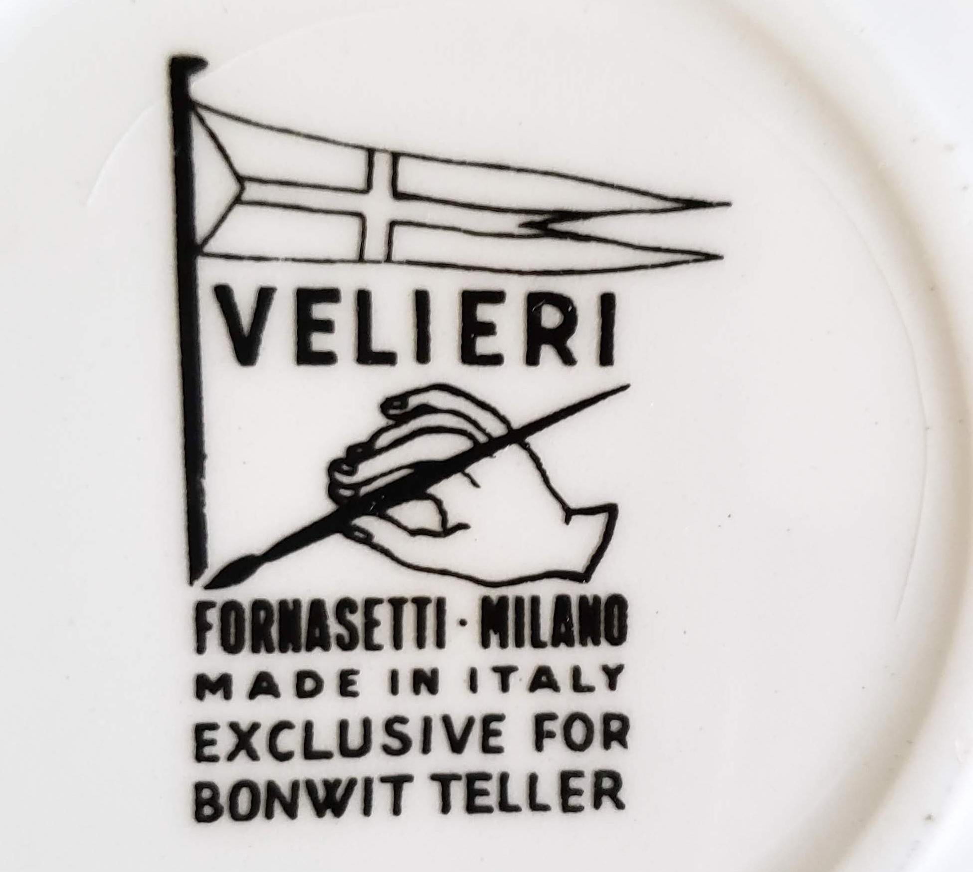Piero Fornasetti Porcelain set of eight ship coasters,
Velieri with original box,
circa 1960

The complete set of eight Piero Fornasetti coasters each depict a different Spanish galleon. The coasters come with their original gold box. 

The