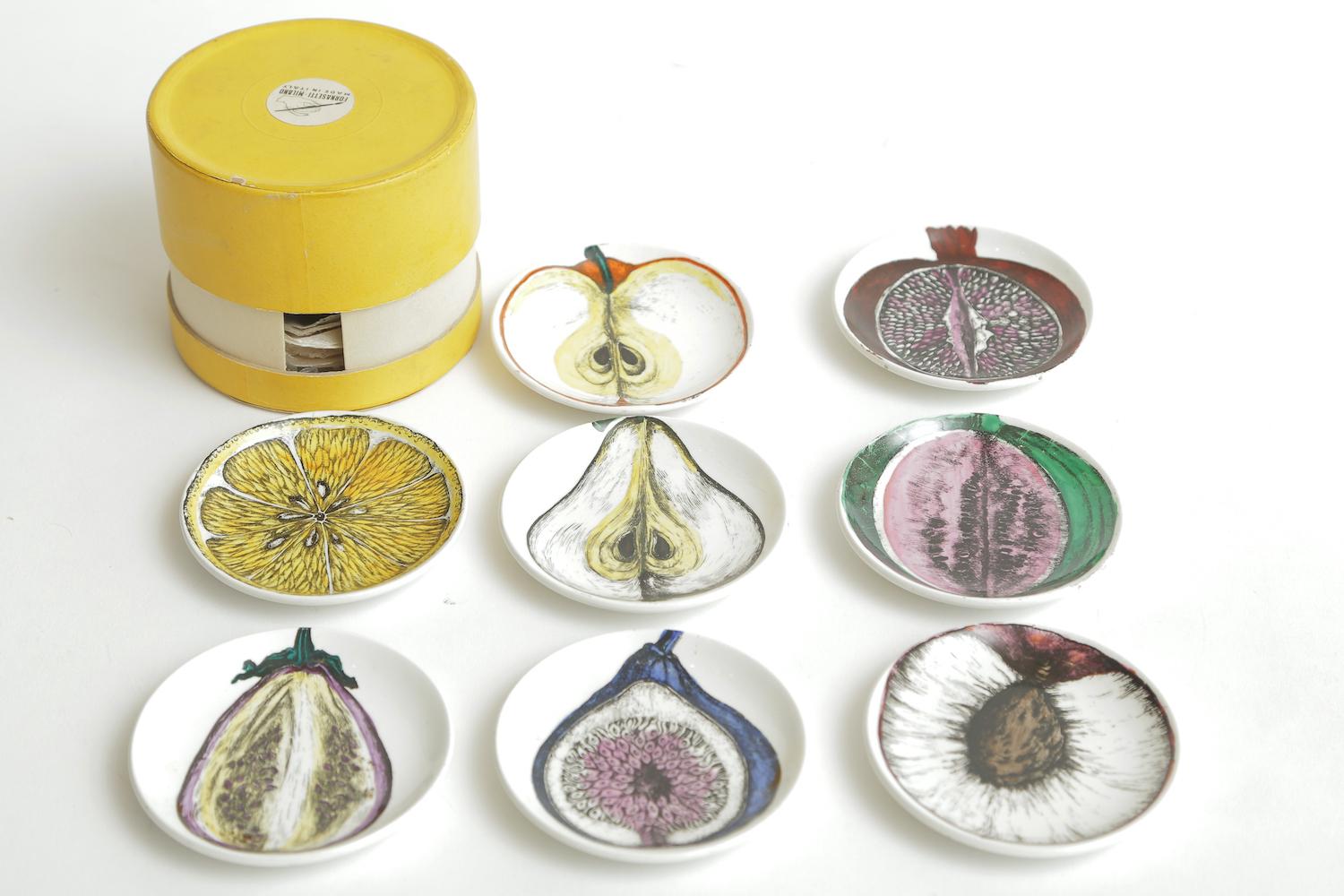 Mid-Century Modern Piero Fornasetti Porcelain Sezoni Di Frutta Midcentury Small Plates or Coasters