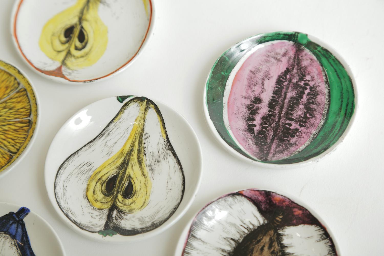 Mid-20th Century Piero Fornasetti Porcelain Sezoni Di Frutta Midcentury Small Plates or Coasters