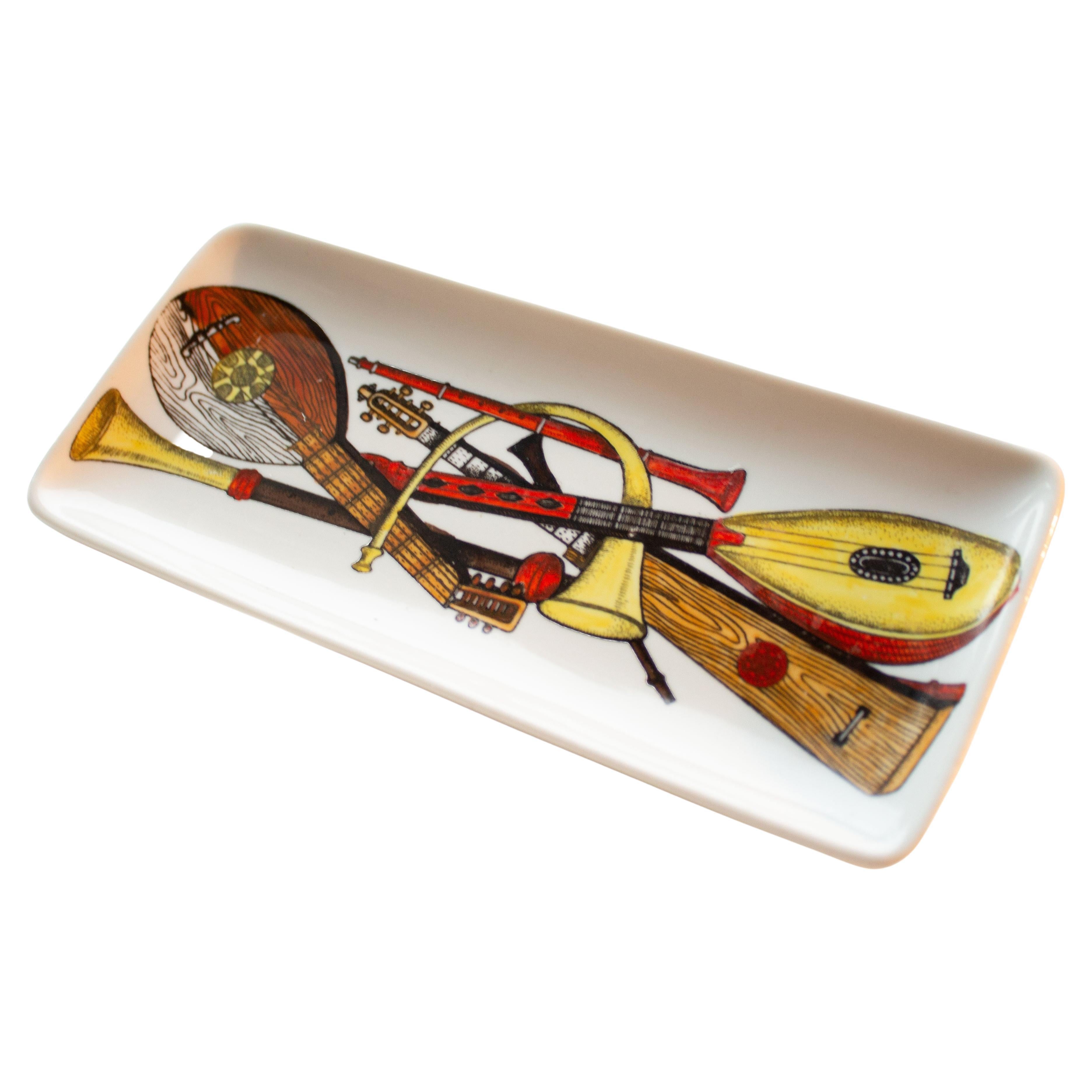 Piero Fornasetti Porcelain Tray with Musical Instrument Motif For Sale