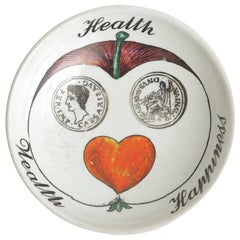 Piero Fornasetti Porcelain Vida Poche Wealth Health and Happiness Bowl Barware