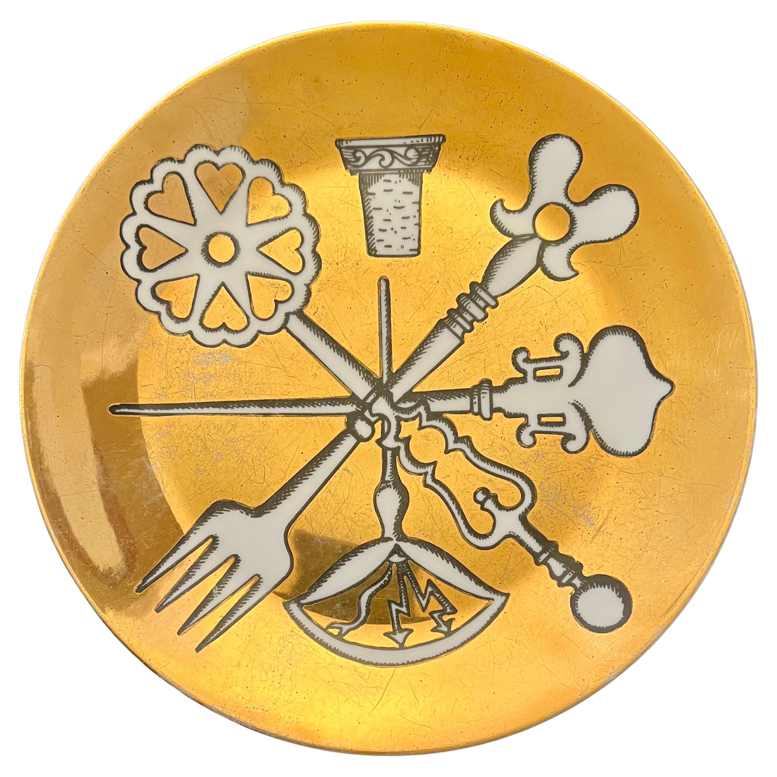 Piero Fornasetti Posateria 1956 Gold Gilt Porcelain Decorative Plate Italy