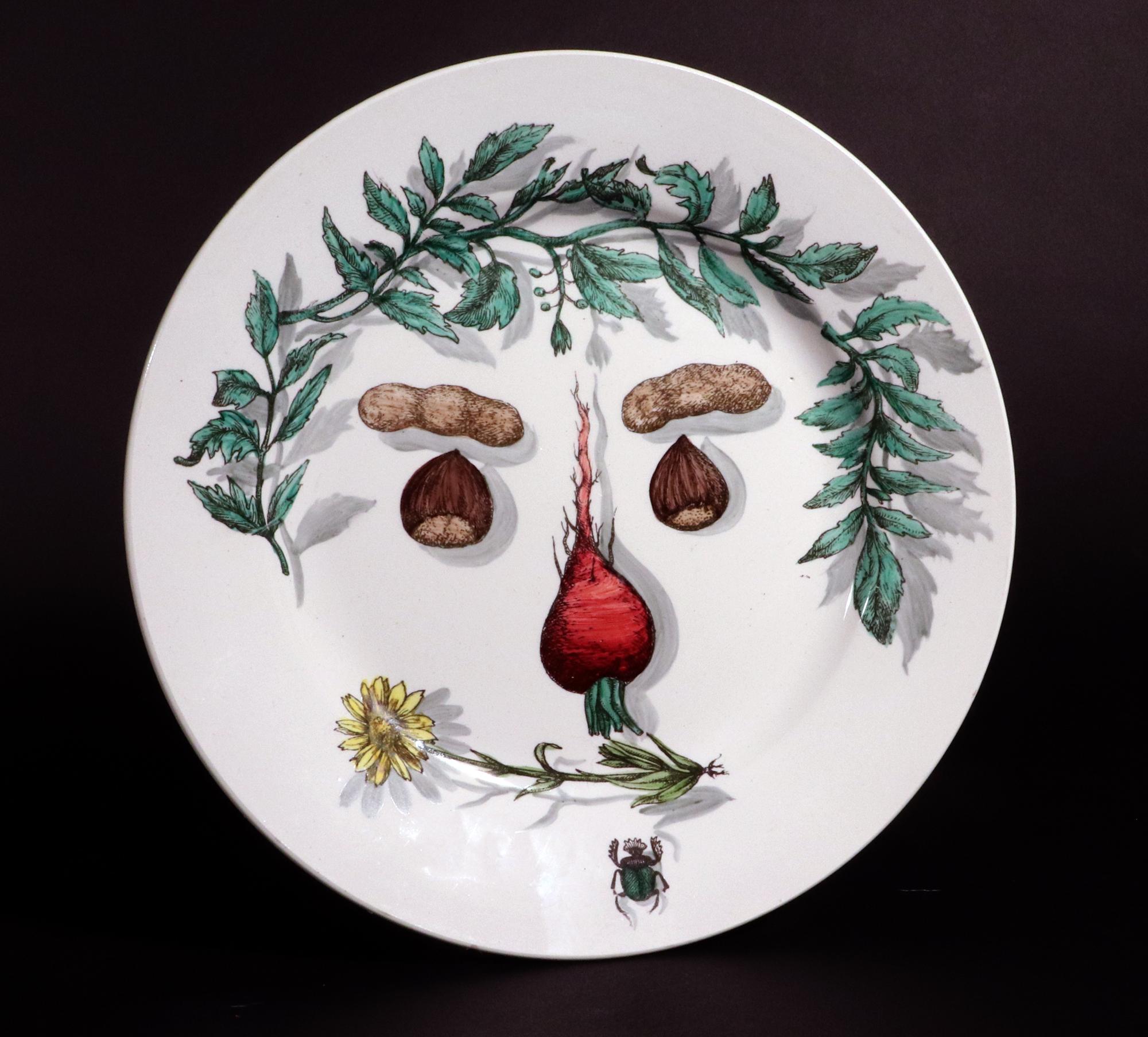 Piero Fornasetti Pottery Arcimboldesca-Motif Vegetable Face Plates For Sale 2
