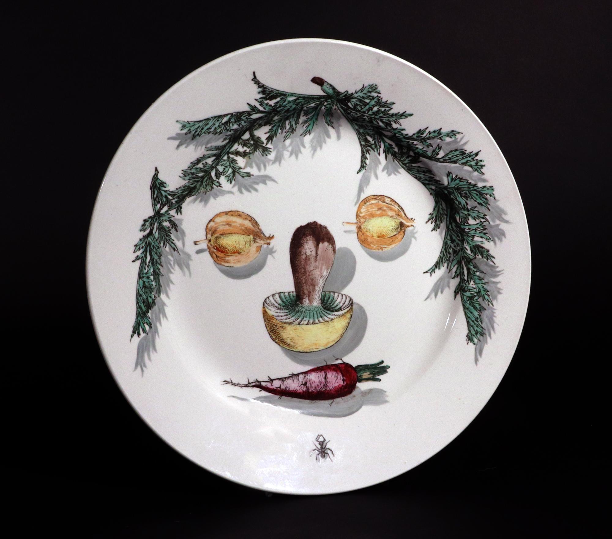 Piero Fornasetti Pottery Arcimboldesca-Motif Vegetable Face Plates For Sale 3