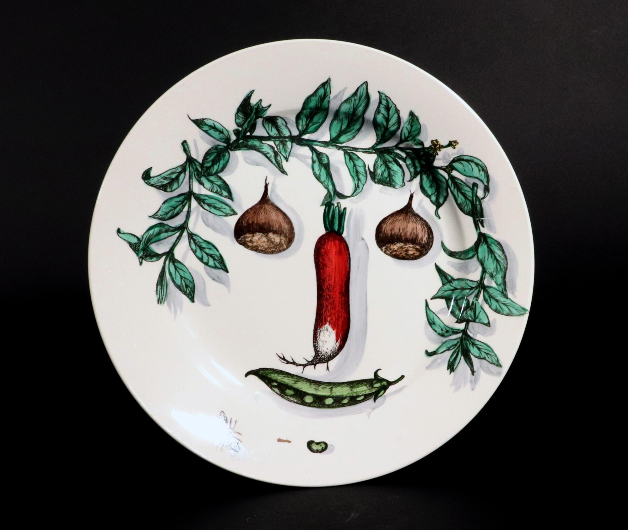 Piero Fornasetti Pottery Arcimboldesca-Motif Vegetable Face Plates For Sale 4
