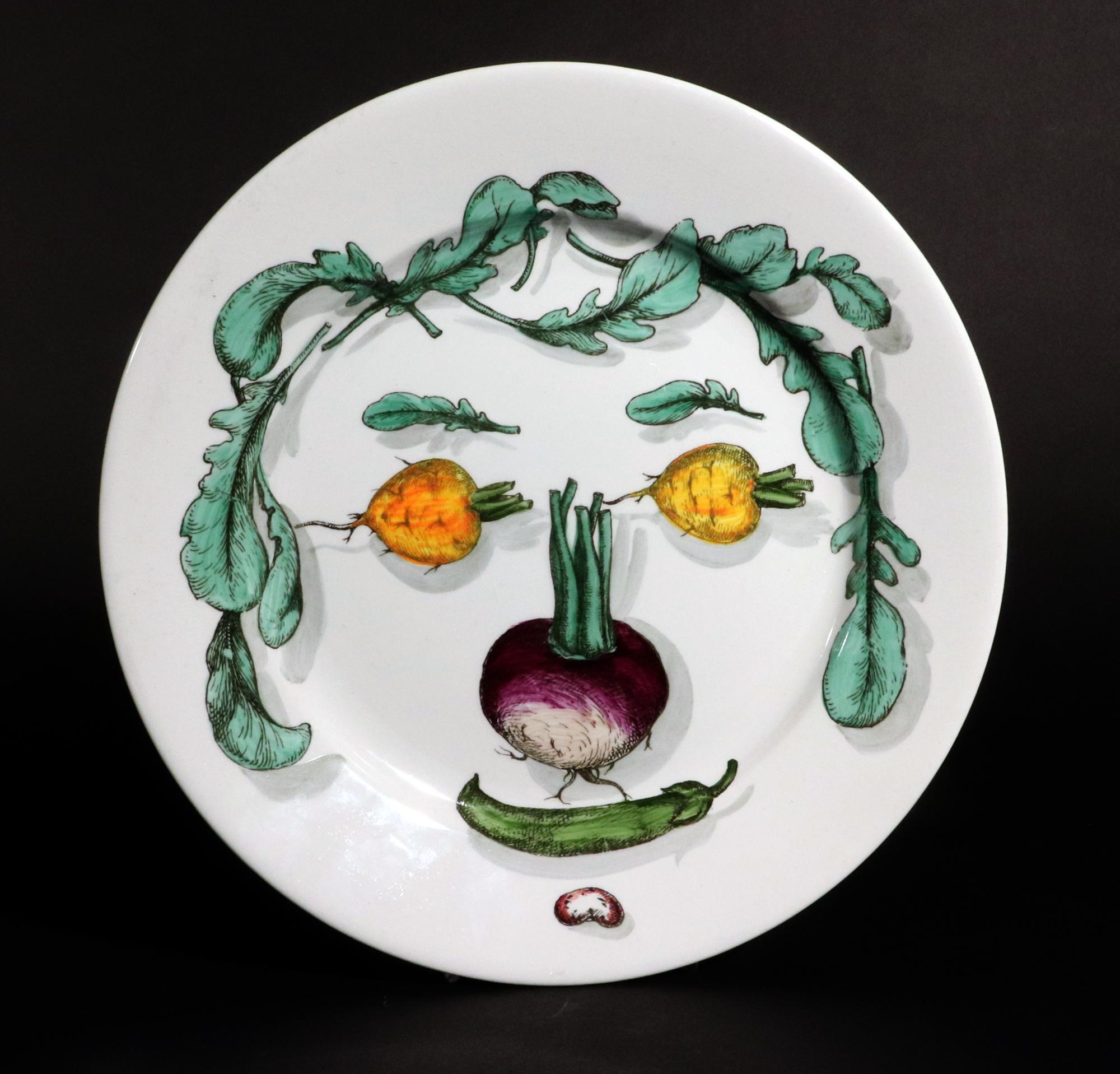 Piero Fornasetti Pottery Arcimboldesca-Motif Vegetable Face Plates For Sale 5