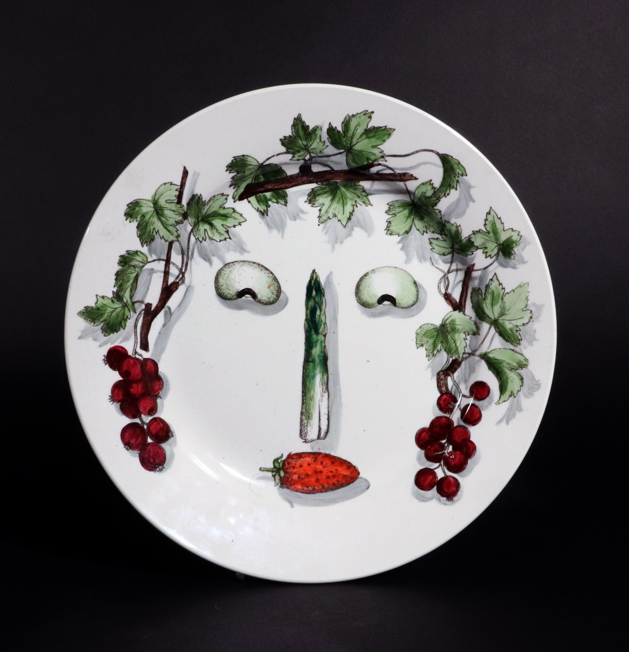 Piero Fornasetti Pottery Arcimboldesca-Motif Vegetable Face Plates For Sale 6