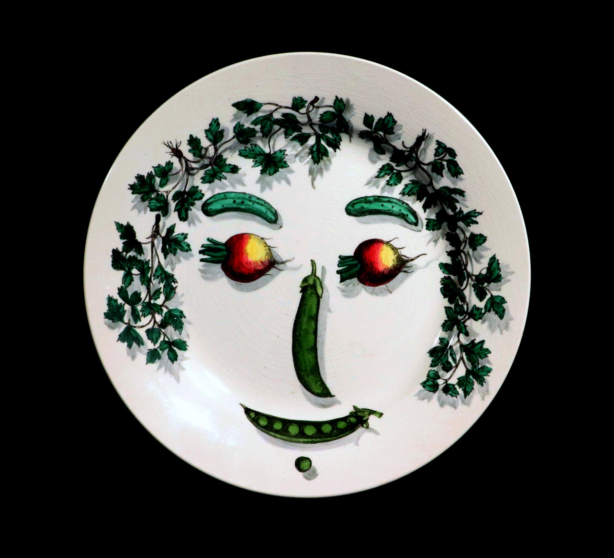 Piero Fornasetti Pottery Arcimboldesca-Motif Vegetable Face Plates For Sale 7
