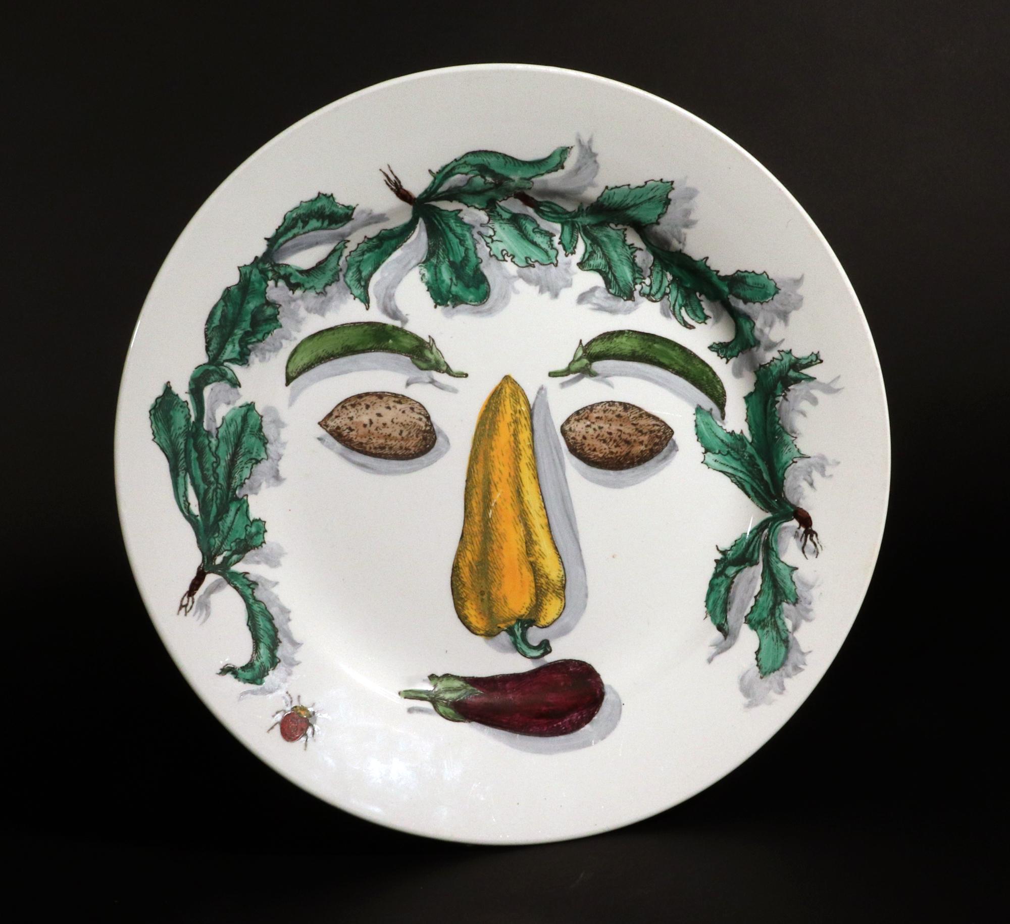 Piero Fornasetti Pottery Arcimboldesca-Motif Vegetable Face Plates For Sale 8