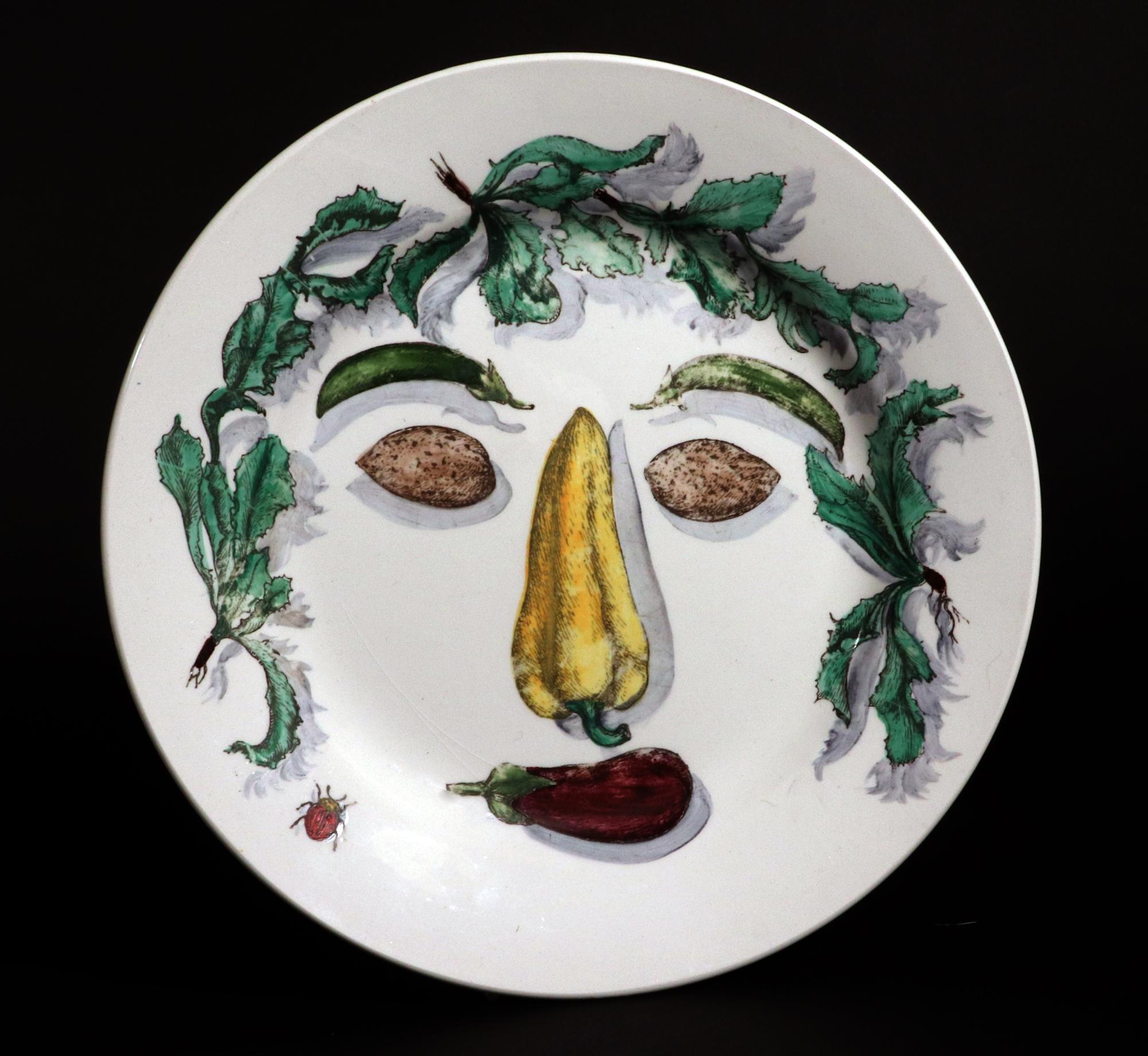 Piero Fornasetti Pottery Arcimboldesca-Motif Vegetable Face Plates For Sale 1