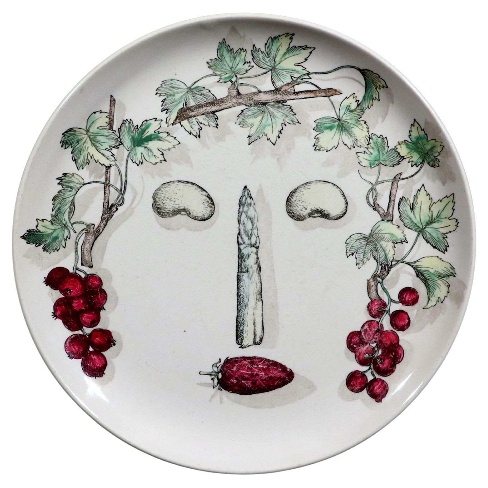 Piero Fornasetti Pottery Arcimboldesca Vegetable Face Plate For Sale