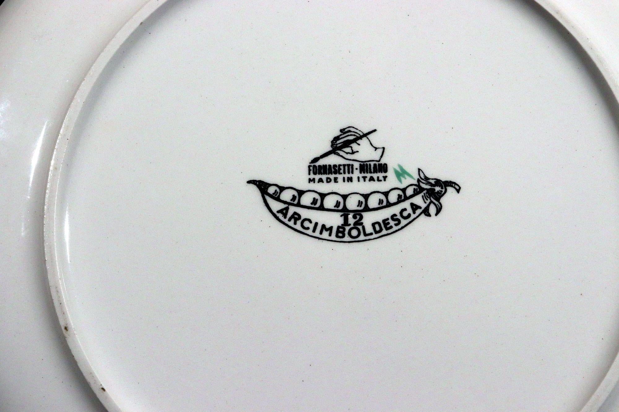 Mid-Century Modern Piero Fornasetti Pottery Arcimboldesca Vegetable Face Plates For Sale