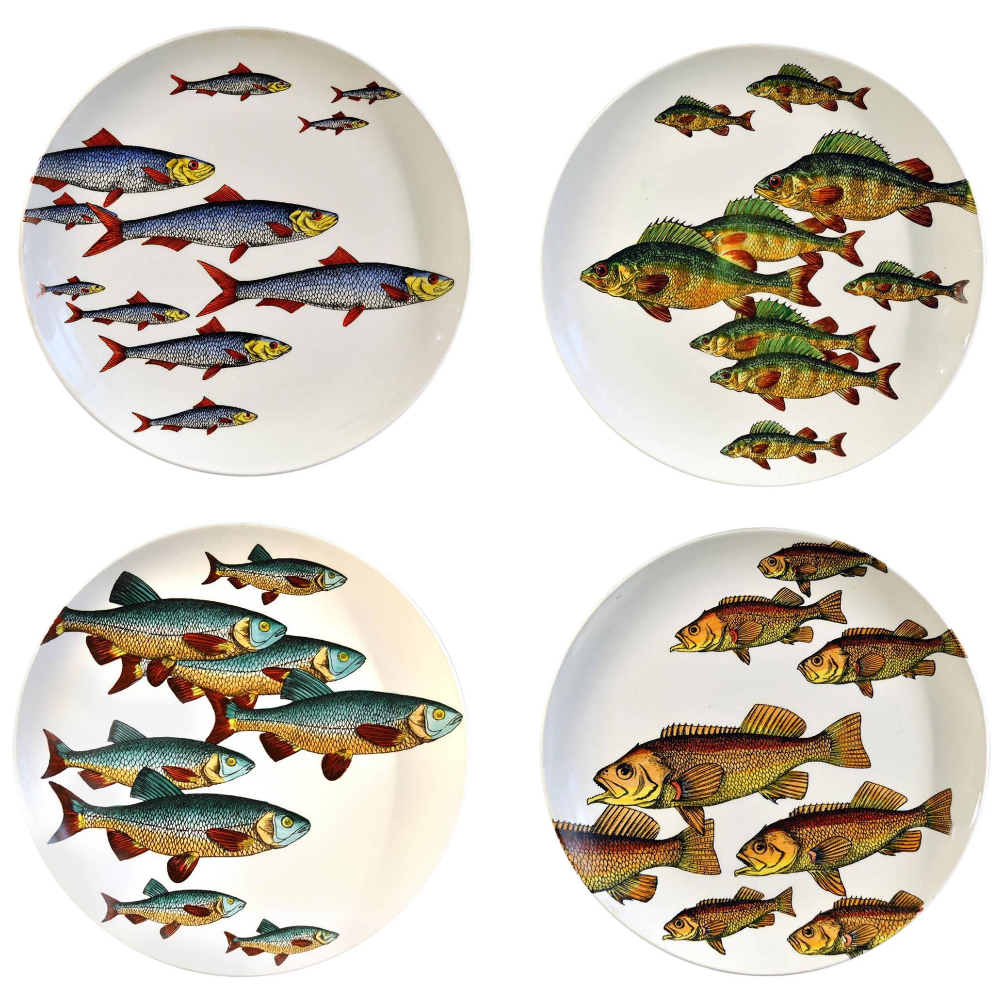 Piero Fornasetti Pottery Fish Plates, Passata De Pesce ‘Passage of Fish’