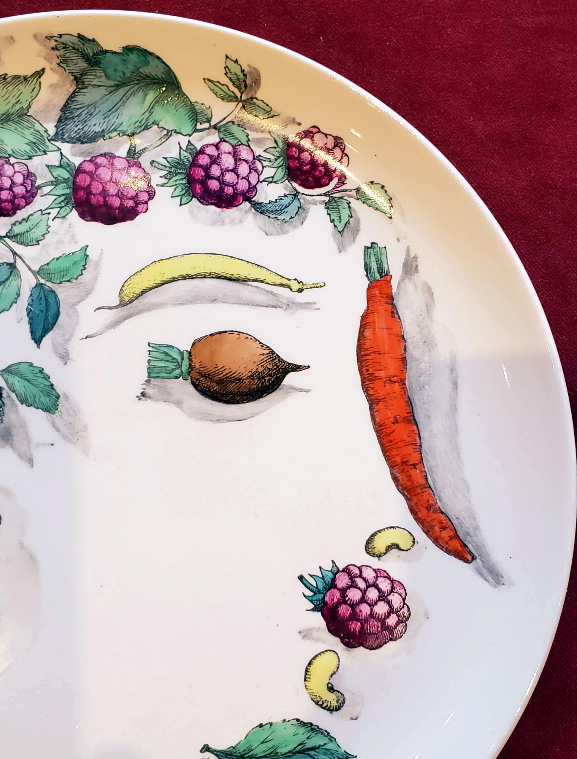 Piero Fornasetti Pottery Vegetalia Plate, #10 Morino, 1955 In Good Condition In Downingtown, PA
