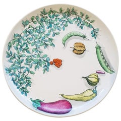 Vintage Piero Fornasetti Pottery Vegetalia Plate, #9 Rutino, 1955