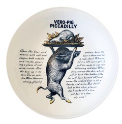 Piero Fornasetti Recipe Plate, Vero-Pig Piccadilly, Made for Fleming Joffe, 1960