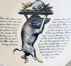 Piero Fornasetti Recipe Plate, Vero-Pig Piccadilly, Made for Fleming Joffe