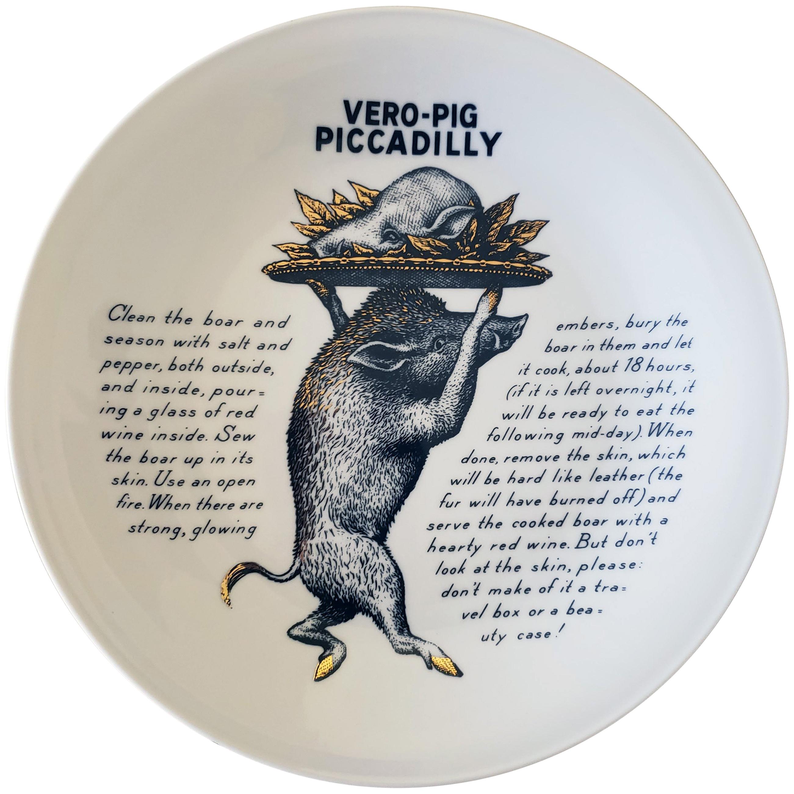 Piero Fornasetti Recipe Plate, Vero-Pig Piccadilly, Made for Fleming Joffe For Sale