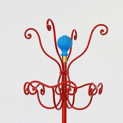 Piero Fornasetti Red Wrought Iron and and Blue Glass Coat Stand, Italy, 1959