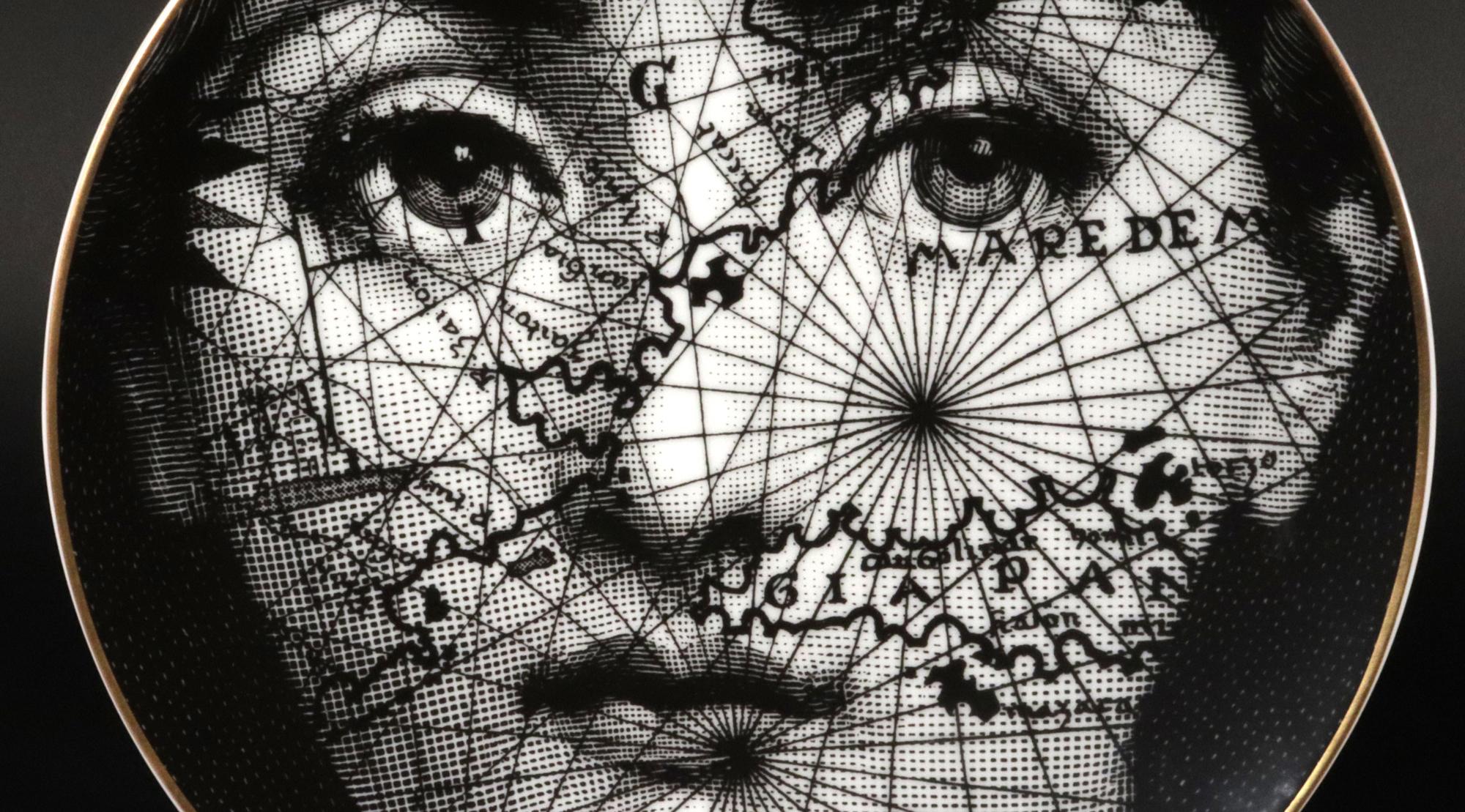 Modern Piero Fornasetti Rosenthal Porcelain Themes & Variation Plate, Map Pattern For Sale