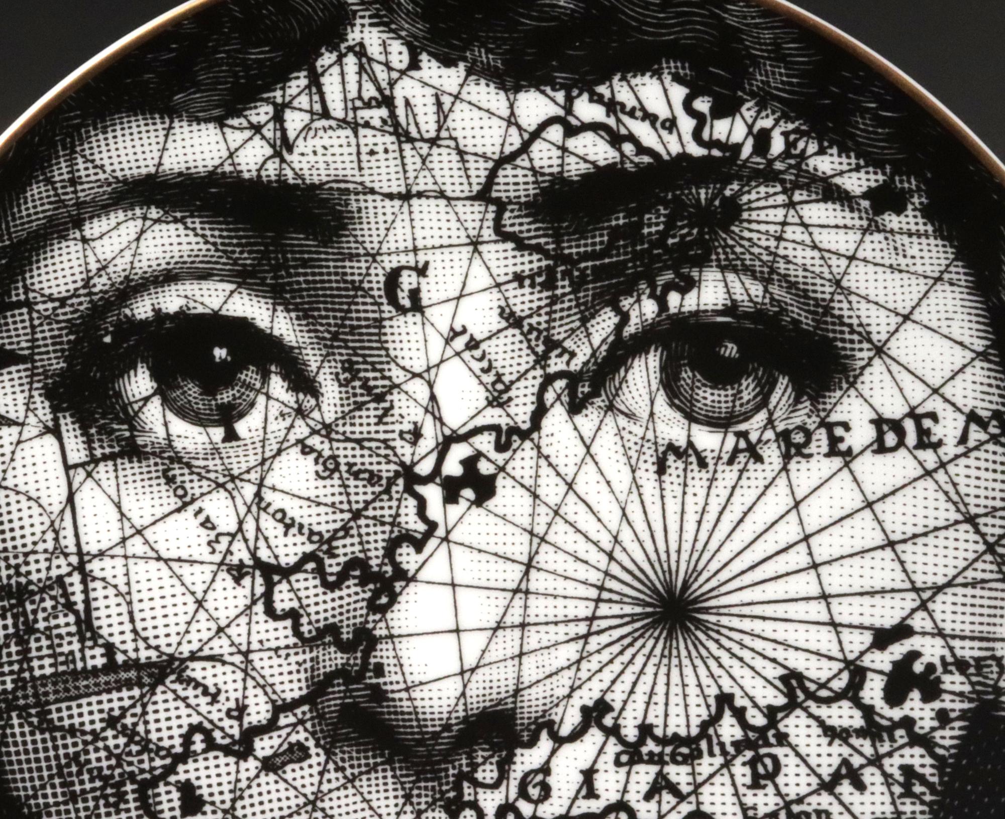 Piero Fornasetti Rosenthal Porcelain Themes & Variation Plate, Map Pattern In Good Condition For Sale In Downingtown, PA