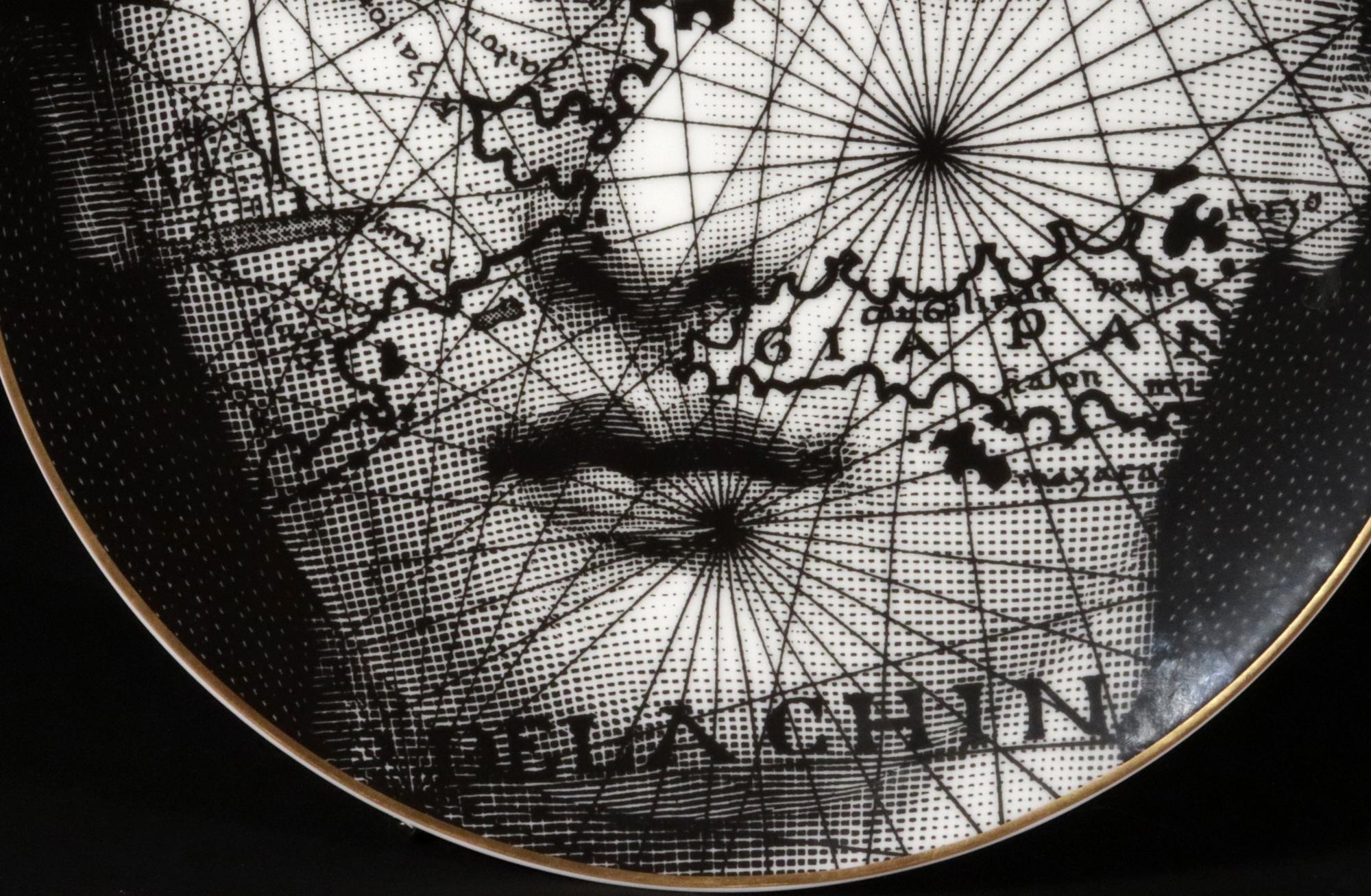 Late 20th Century Piero Fornasetti Rosenthal Porcelain Themes & Variation Plate, Map Pattern For Sale