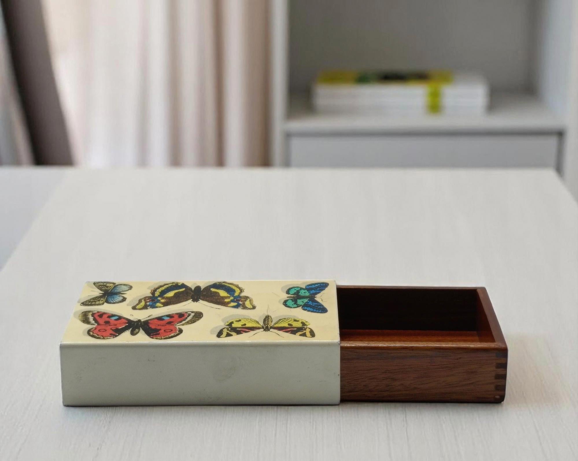 Metal Piero Fornasetti Box with Butterflies, Italy 1960s For Sale