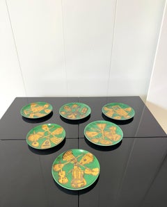Piero Fornasetti, Six saucers "Musical Instruments" series,  c1970s