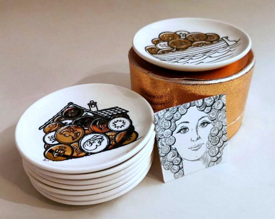 Piero Fornasetti Series 8 Coasters Commissioned by Banca Unione Milan For Sale 7