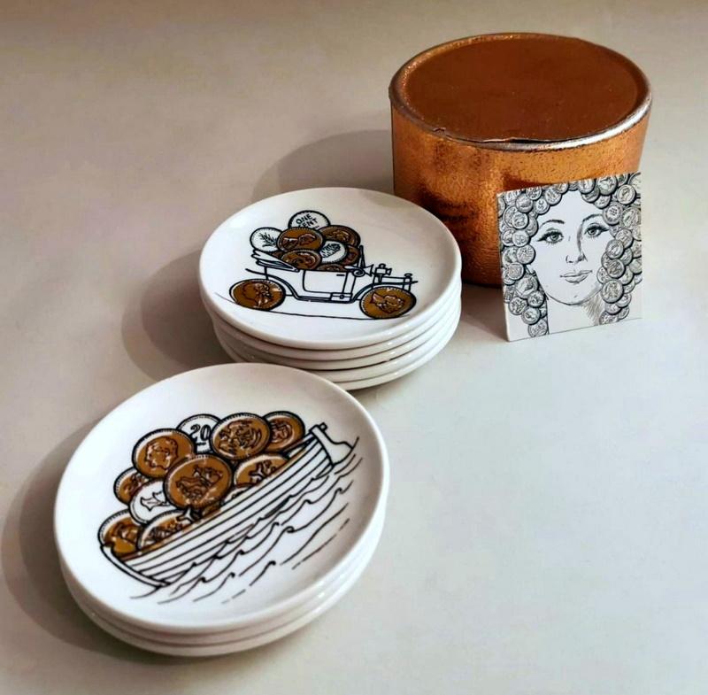 Piero Fornasetti Series 8 Coasters Commissioned by Banca Unione Milan For Sale 9