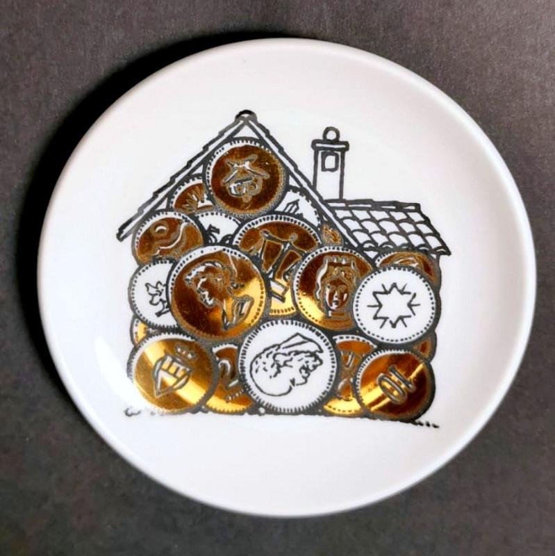 Porcelain Piero Fornasetti Series 8 Coasters Commissioned by Banca Unione Milan For Sale