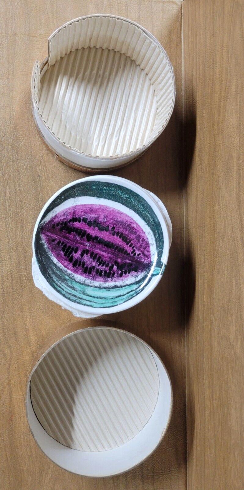 Piero Fornasetti Set of Eight Ceramic Coasters Sezioni di Frutta Pattern In Good Condition In Downingtown, PA