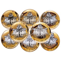 Piero Fornasetti Set of Eight Coasters of Chariots on a Gold Ground, 1960s