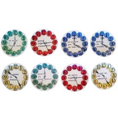 Piero Fornasetti Set of Eight "Quand on Arrive" Clock Coasters, 1950s