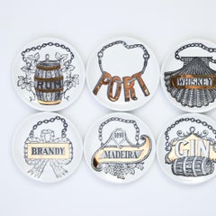 Piero Fornasetti Set of Eight Vini e Liquori Coasters, 1950s, Wine and Liquors