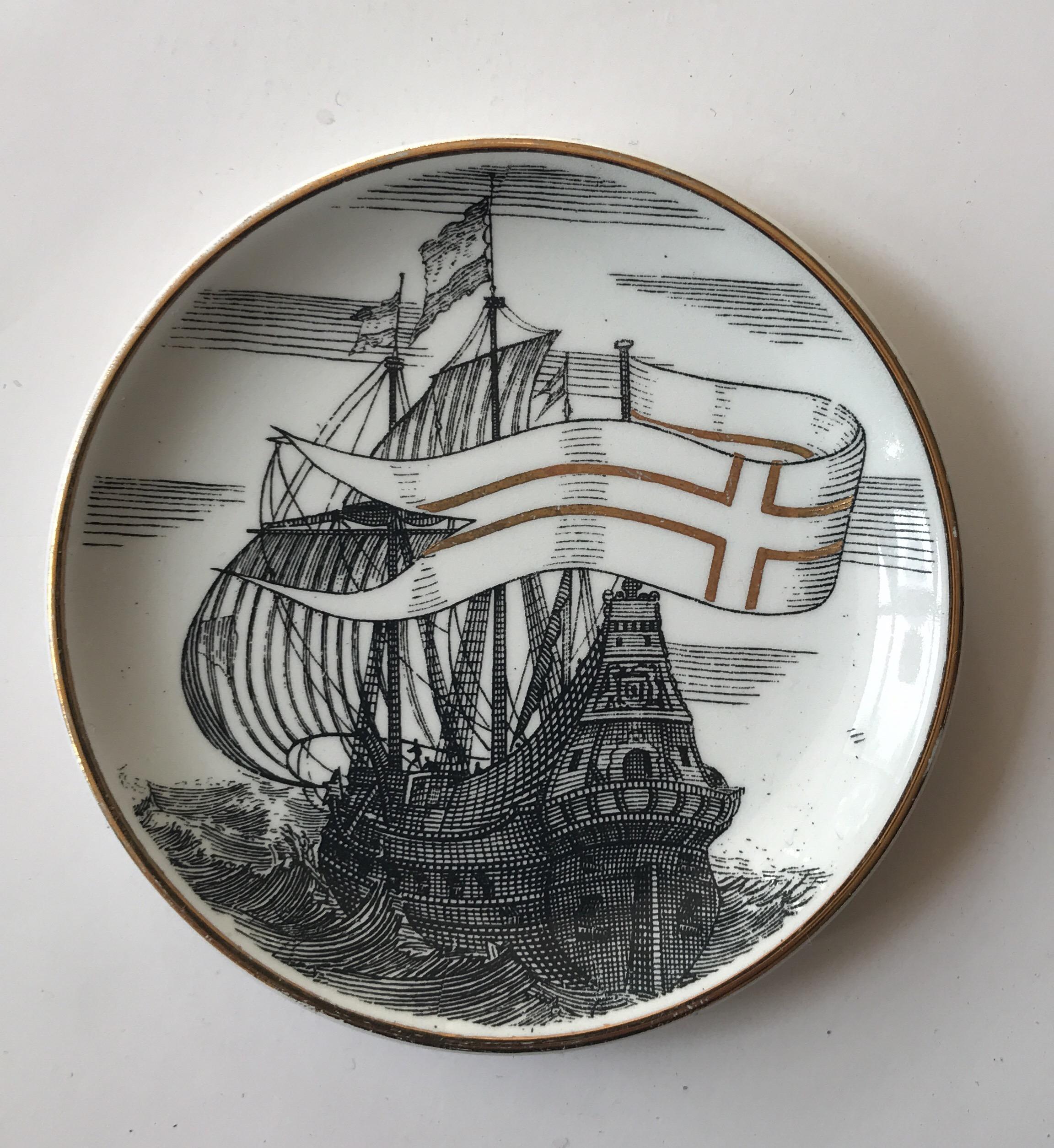 Mid-Century Modern Piero Fornasetti Set of Five Italian Porcelain Coasters