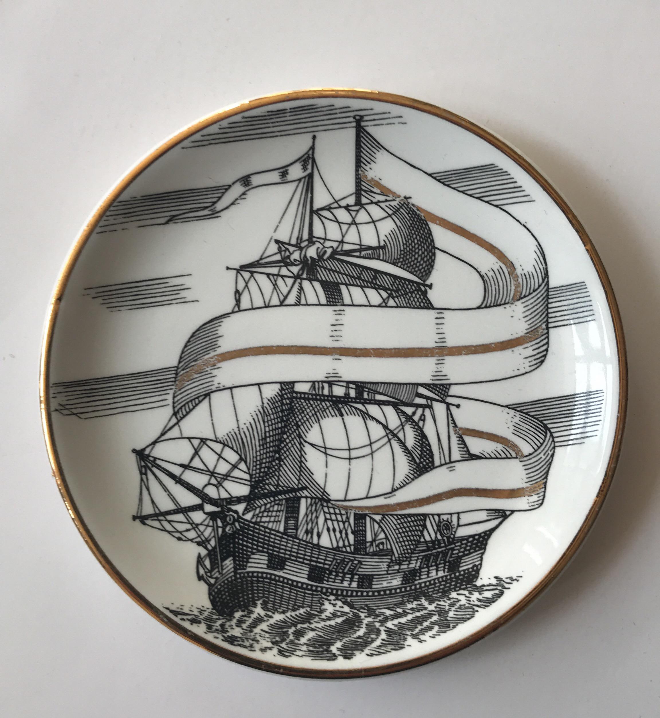 Appliqué Piero Fornasetti Set of Five Italian Porcelain Coasters