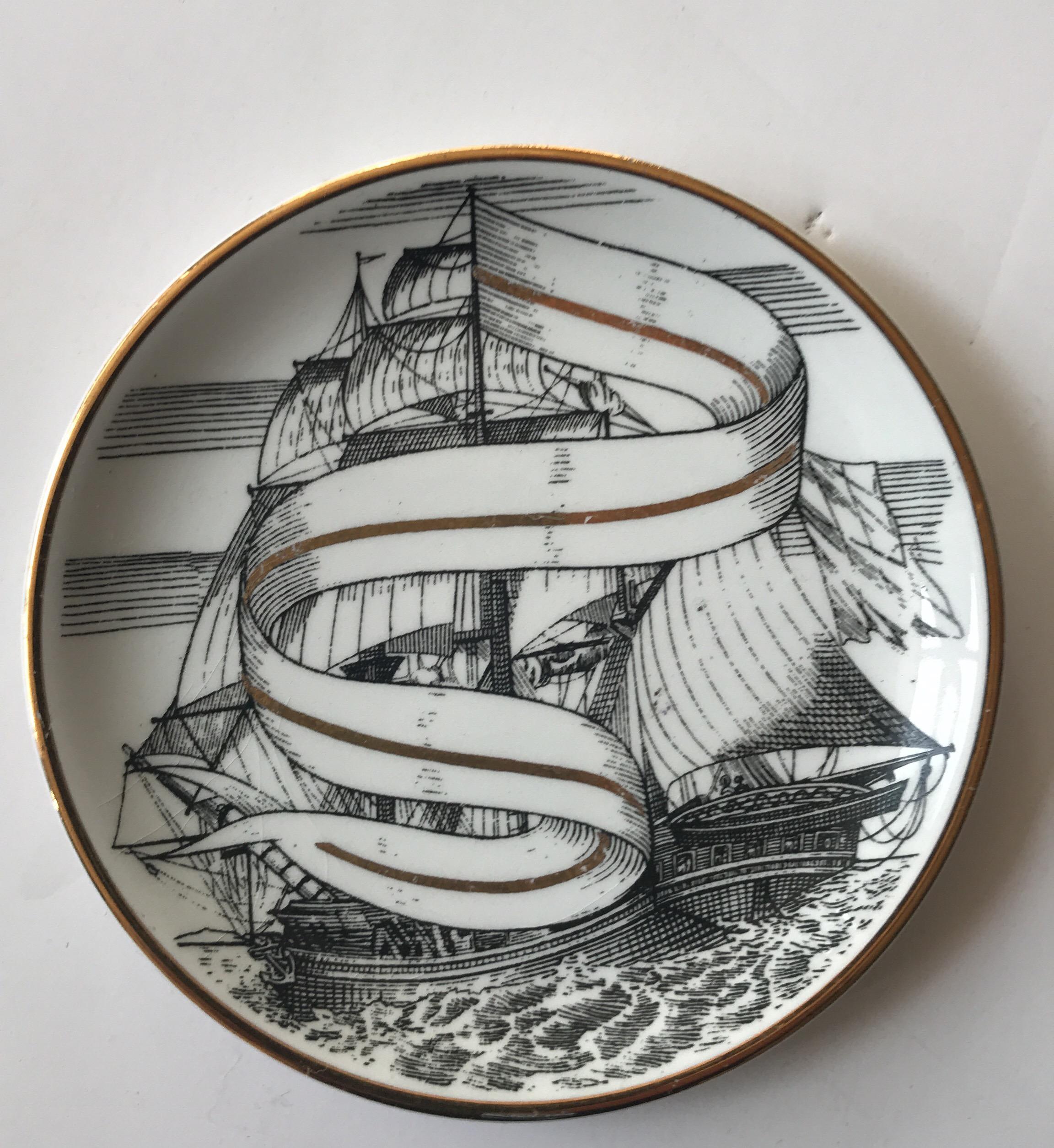 Mid-20th Century Piero Fornasetti Set of Five Italian Porcelain Coasters