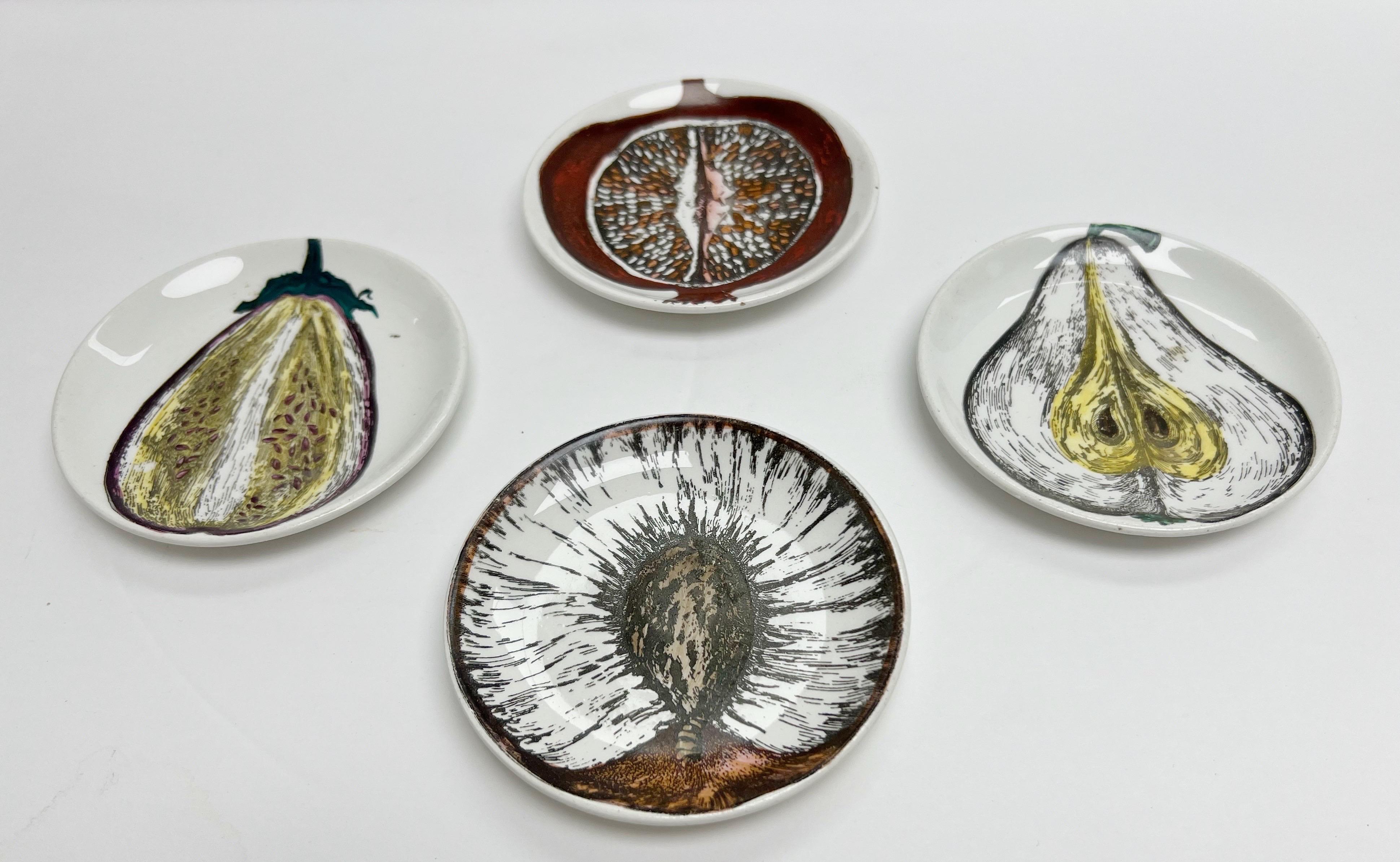 Ceramic Piero Fornasetti set of Four Coasters Sezioni di Frutta Pattern