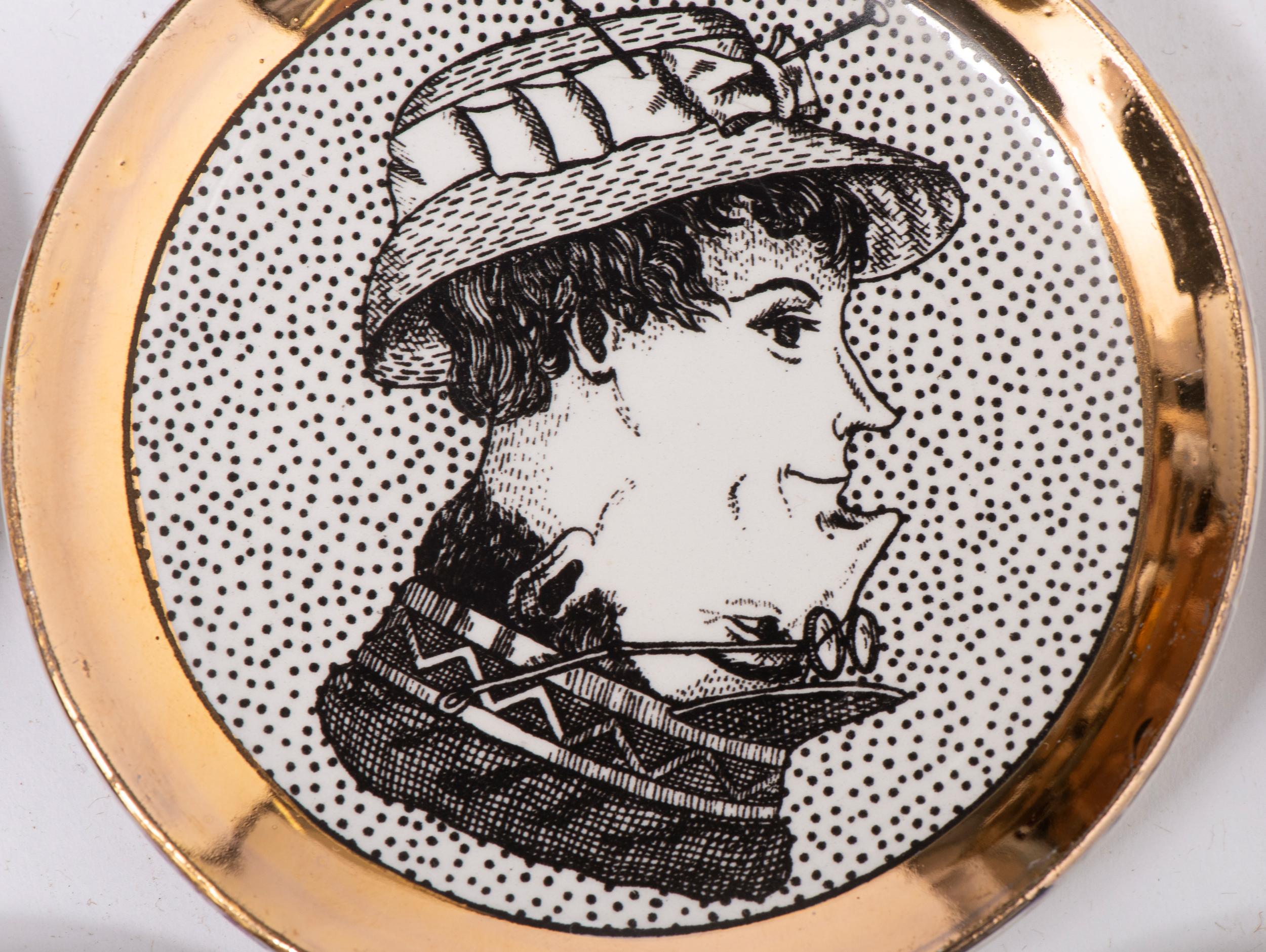 Piero Fornasetti Set of Seven Porcelain Coasters, Italy, circa 1960 1