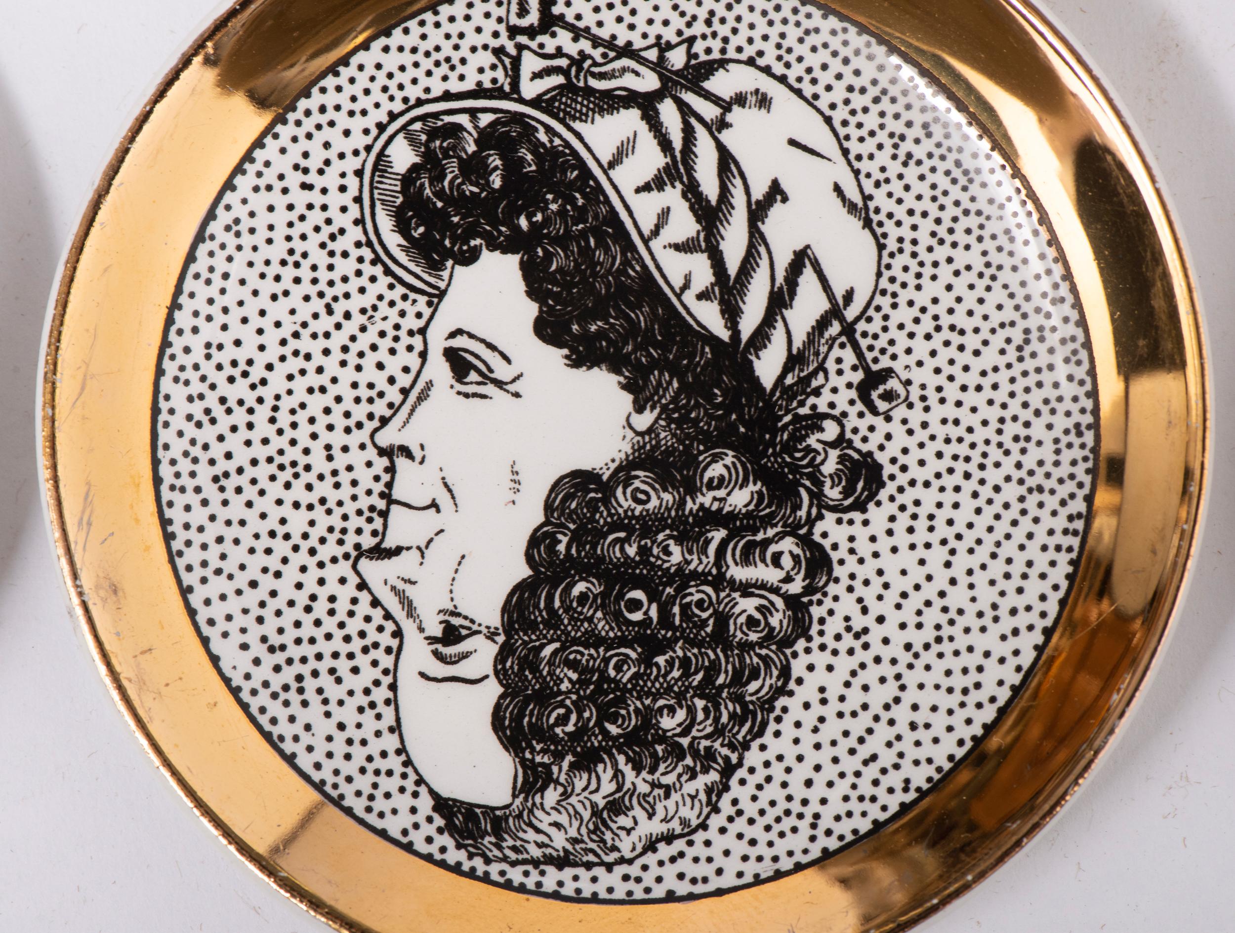 Piero Fornasetti Set of Seven Porcelain Coasters, Italy, circa 1960 4