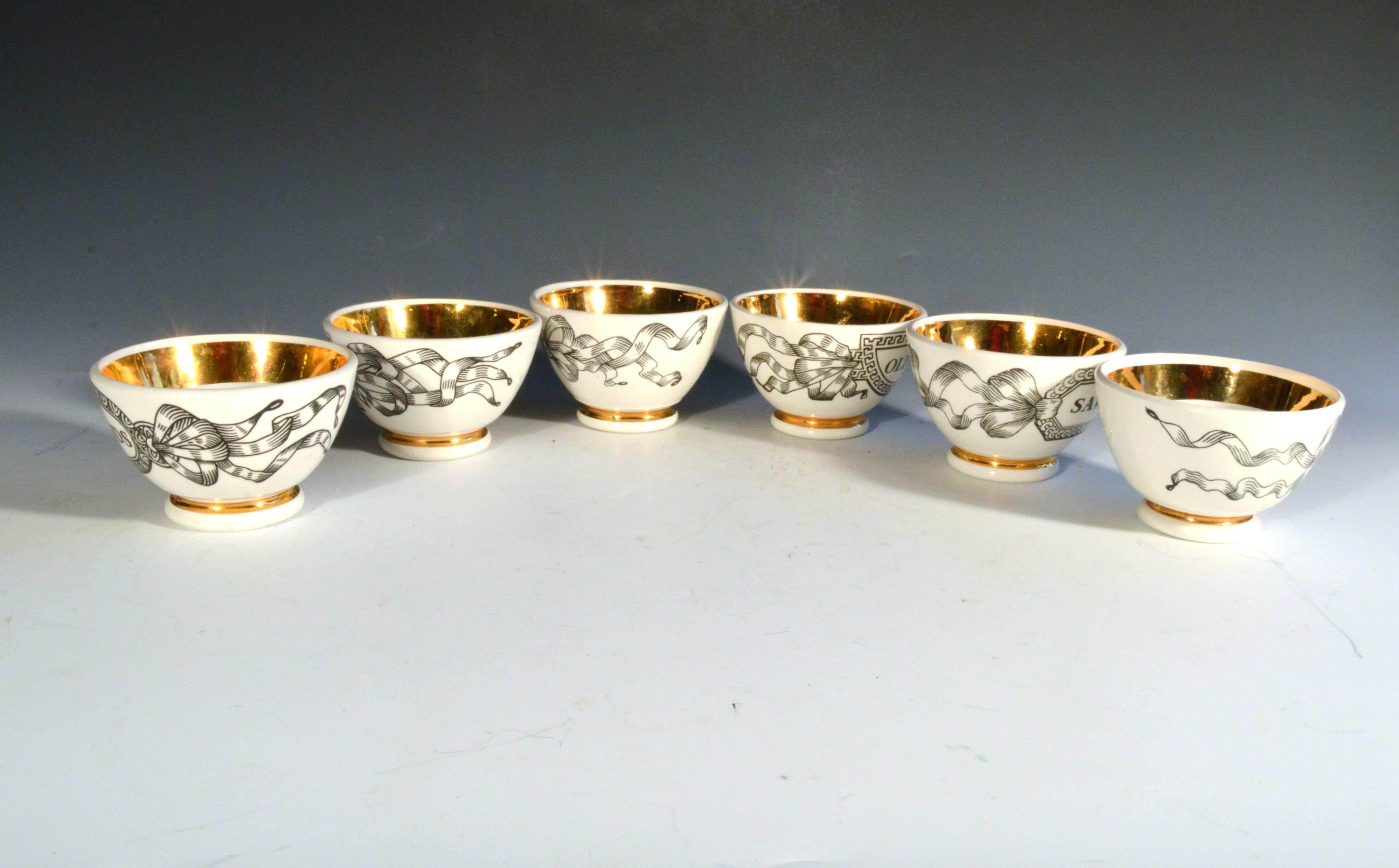 Mid-Century Modern Piero Fornasetti Set of Six Bar Snack Bowls or Appetizer Bowls, 1960s