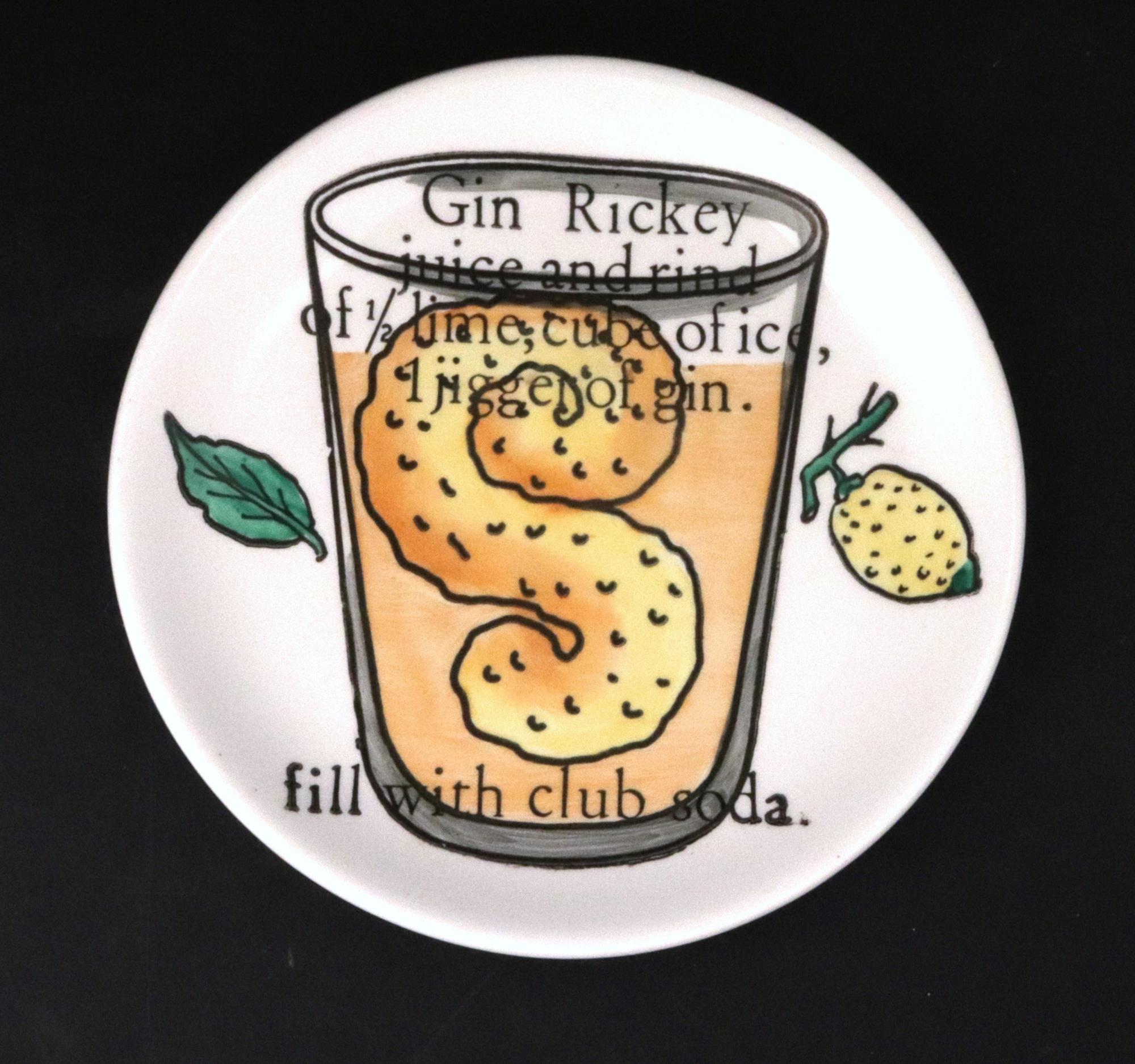 Piero Fornasetti Set of Six Ceramic Coasters with Cocktail Recipes For Sale 1