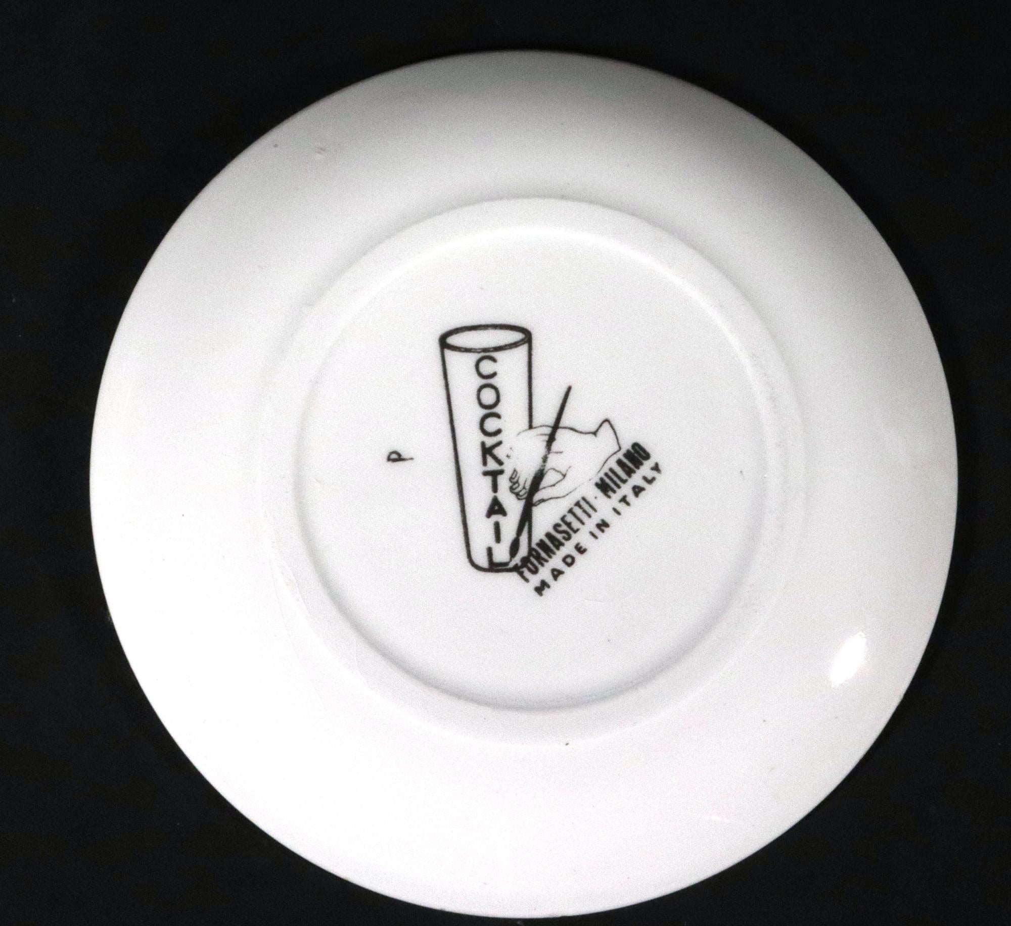 Piero Fornasetti Set of Six Ceramic Coasters with Cocktail Recipes For Sale 3