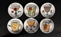 Piero Fornasetti Set of Six Ceramic Coasters with Cocktail Recipes