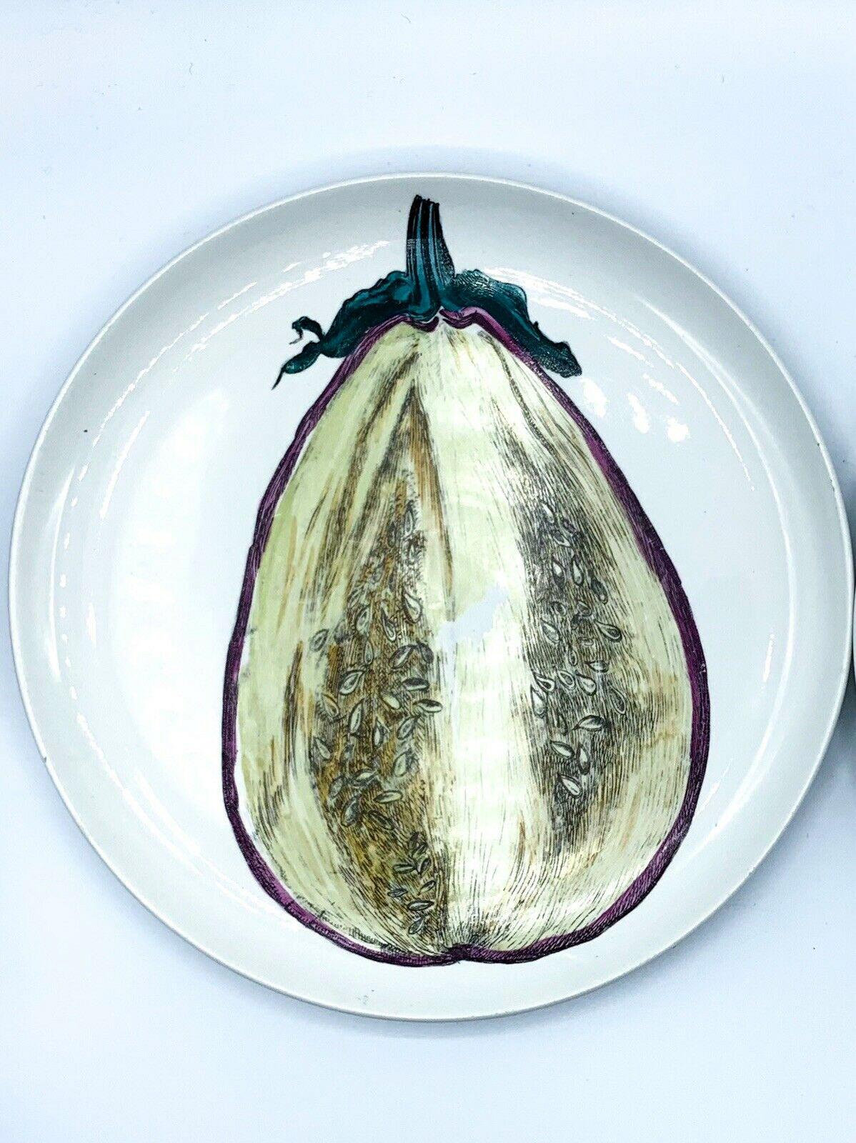 Piero Fornasetti Sezioni Di Frutta Porcelain Plates of an Eggplant & Apple In Good Condition For Sale In Downingtown, PA